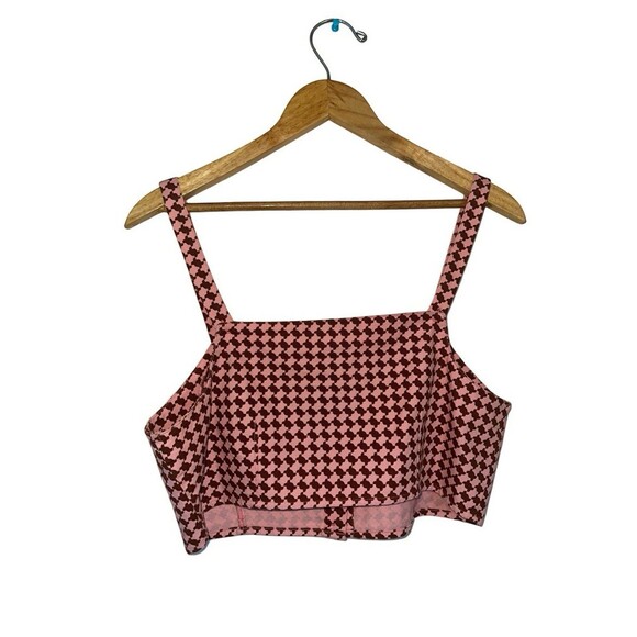 Levi's Geometric Checkered Crop MED Pink Brown Knit Retro Y2K Button Front Tank - Picture 14 of 16